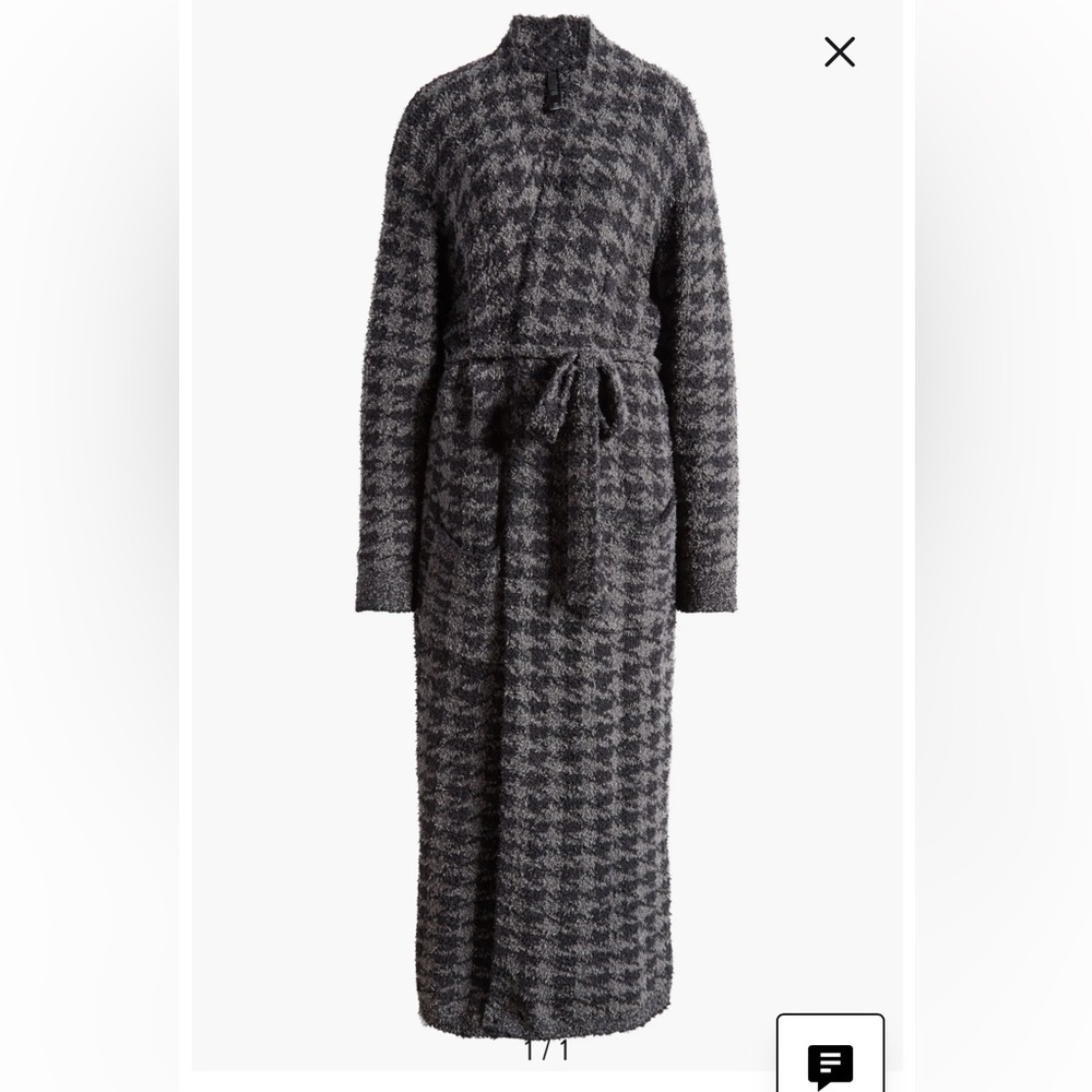 SKIMS Houndstooth Knit Wrap Robe in Charcoal